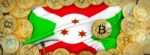 Bitcoins Gold Around Burundi  Flag And Pickaxe On The Left.3d Il Stock Photo