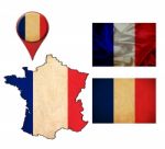 France Flag, Map And Map Pointers Stock Photo