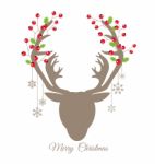 Retro Reindeer And Red Berry For Christmas Card Stock Photo