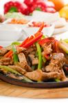 Original Fajita Sizzling Hot  On Iron Plate Stock Photo