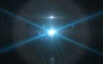 Anamorphic Blue Lens Flare Isolated On Black Background For Overlay Design Or Screen Blending Mode Stock Photo