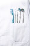 dental tools in dentist pocket Stock Photo