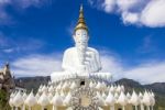 The White Statue Of Five Lord Buddha Stock Photo