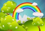 Grass With Sky And Rainbow Stock Photo