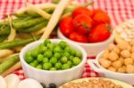 Variety Of Kitchen Ingredients With Fresh And Dried Legumes Stock Photo