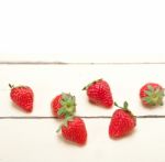 Fresh Organic Strawberry Over White Wood Stock Photo