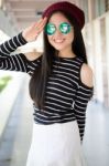 Portrait Of Thai Teen Glasses Beautiful Girl Relax And Smile Stock Photo