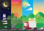 Express Delivery Truck Cartoon Gradient Colorful Logistic Stock Photo