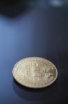 Bitcoin Curency Dof On Blue Light Stock Photo