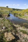 Beautiful Spring View Of A Countryside Stream Of Water Located In Portugal Stock Photo