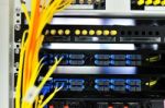 Fiber Optic With Servers In A Technology Data Center Stock Photo