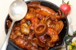 Fresh Seafoos Stew On An Iron Skillet Stock Photo