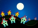 Houses At Nighttime Indicates Dark Evening Properties Stock Photo