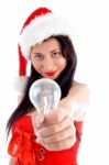 Young Female Holding Electric Bulb Stock Photo