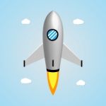 Technology And Business Start Up Soar Rocket Background Stock Photo