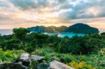 View Point Bay Koh Phi Phi Don On Sunset In Andaman Sea, Phi Phi Stock Photo