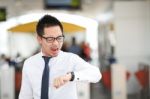 Business Man Looking At Watch At Business Center Stock Photo