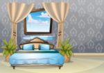 Cartoon  Illustration Interior Bedroom Stock Photo