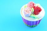 Sweet Rose Flower Cup Cake Stock Photo