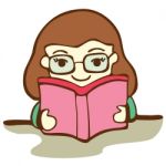 Cute Girl Reading Book, Cartoon Illustration Stock Photo