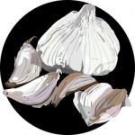 Garlic In Black Plate Stock Photo