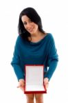 Woman showing Jewelry Box Stock Photo