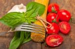 Italian Spaghetti Pasta Tomato And Basil Stock Photo