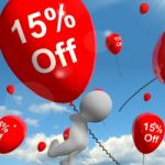 Balloon With 15% Off Showing Discount Of Fifteen Percent Stock Photo