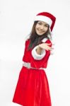 Beautiful Young Santa Clause Woman, Isolated Stock Photo