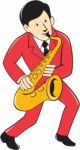 Musician Playing Saxophone Cartoon Stock Photo