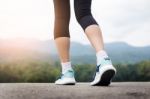 Running Man. Male Runner At Sprinting Speed Training For Maratho Stock Photo