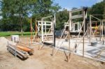 Standing Vertical Window And Door Frames Outside Stock Photo