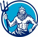 Poseidon Trident Circle Woodcut Stock Photo