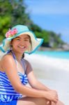 Happy Girl On The Beach At Thailand Stock Photo