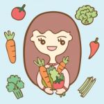 Cute Girl With Vegetables, Cartoon Illustration Stock Photo