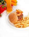 Classic Hamburger Sandwich And Fries Stock Photo