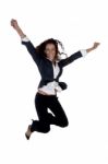 Businesswoman Jumping Stock Photo