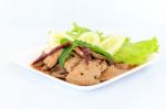 Hot Spicy Thai Cuisine Pork Liver Salad Stock Photo