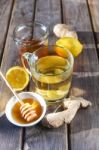 Ginger Tea With Honey And Lemon Stock Photo