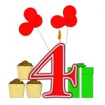 Number Four Candle Means Multi Coloured Decorations Or Birthday Stock Photo