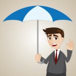 Cartoon Businessman Holding Umbrella Stock Photo