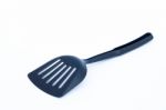 Black Plastic Kitchen Spatula On White Background Stock Photo