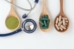 Herbal Medicine With Stethoscope Stock Photo