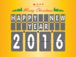 Happy New Year 2016. The Christmas Tree And Santa Claus On Orange Background Stock Photo