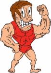 Bodybuilder Flexing Muscles Cartoon Stock Photo