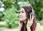 Woman Listening Music Stock Photo