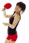 Lady serving pingpong Stock Photo