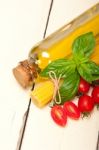 Italian Spaghetti Pasta Tomato And Basil Stock Photo