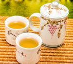 Tea On Patio Means Break Time And Breaktime Stock Photo