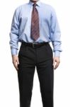 Businessman In Blue Shirt Stands With Hands On The Hips Stock Photo